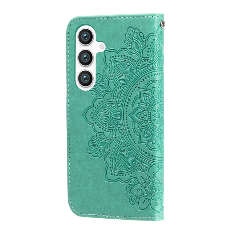 For Samsung Galaxy S25+ 5G Seven-petal Flowers Embossing Leather Phone Case(Green)