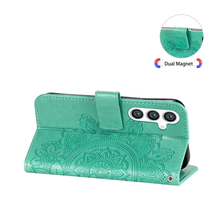 For Samsung Galaxy S25+ 5G Seven-petal Flowers Embossing Leather Phone Case(Green)