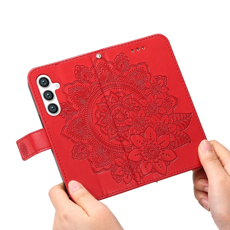 For Samsung Galaxy S25+ 5G Seven-petal Flowers Embossing Leather Phone Case(Red)