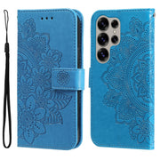 For Samsung Galaxy S25 Ultra 5G Seven-petal Flowers Embossing Leather Phone Case(Blue)