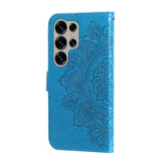 For Samsung Galaxy S25 Ultra 5G Seven-petal Flowers Embossing Leather Phone Case(Blue)