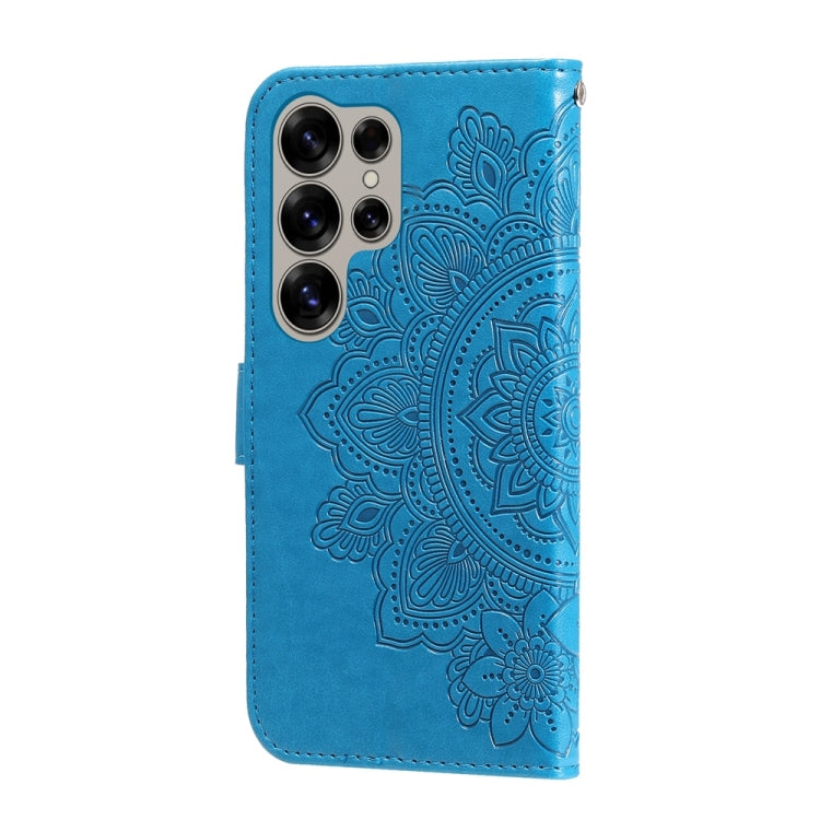 For Samsung Galaxy S25 Ultra 5G Seven-petal Flowers Embossing Leather Phone Case(Blue)