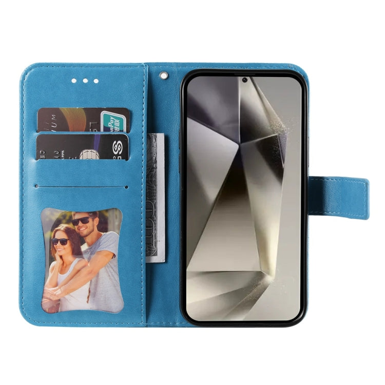 For Samsung Galaxy S25 Ultra 5G Seven-petal Flowers Embossing Leather Phone Case(Blue)