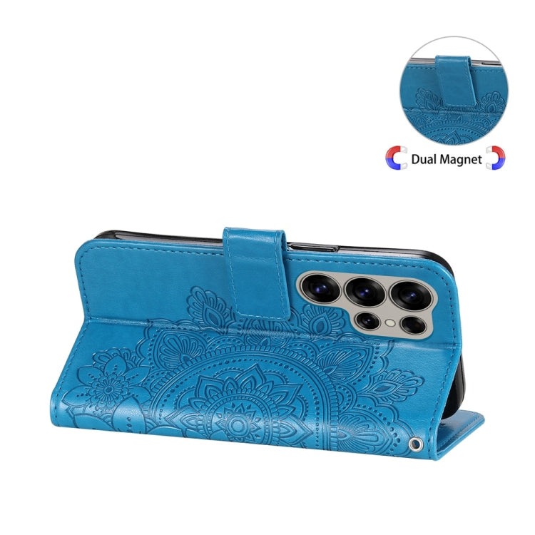For Samsung Galaxy S25 Ultra 5G Seven-petal Flowers Embossing Leather Phone Case(Blue)