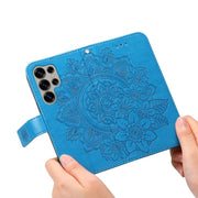 For Samsung Galaxy S25 Ultra 5G Seven-petal Flowers Embossing Leather Phone Case(Blue)