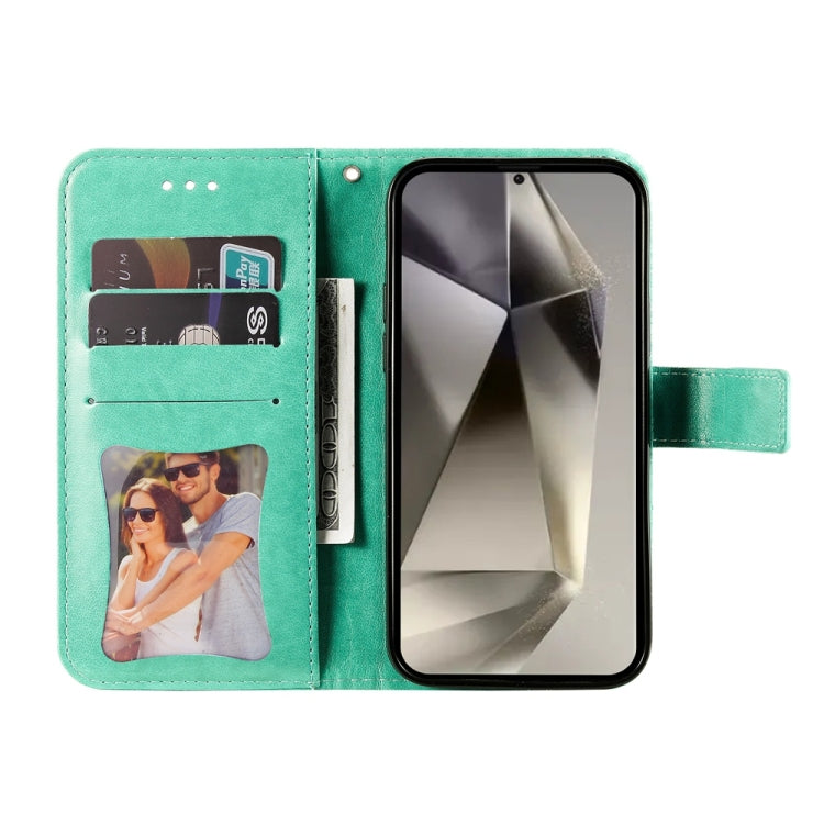 For Samsung Galaxy S25 Ultra 5G Seven-petal Flowers Embossing Leather Phone Case(Green)