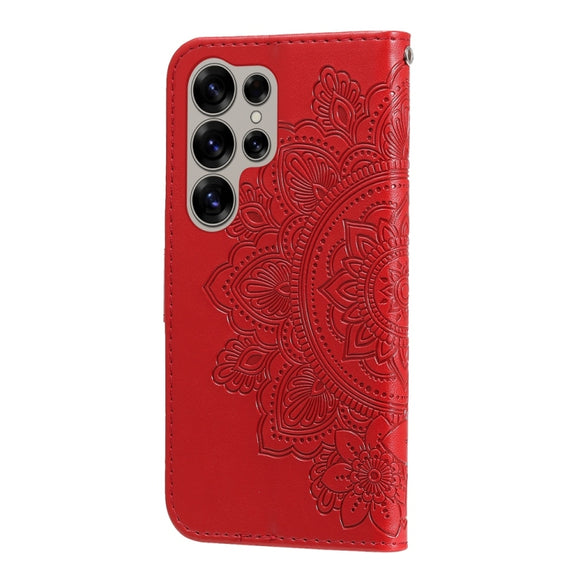 For Samsung Galaxy S25 Ultra 5G Seven-petal Flowers Embossing Leather Phone Case(Red)
