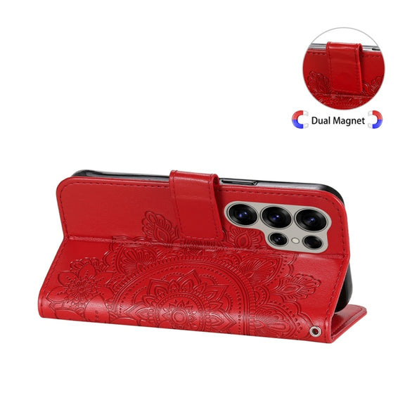 For Samsung Galaxy S25 Ultra 5G Seven-petal Flowers Embossing Leather Phone Case(Red)