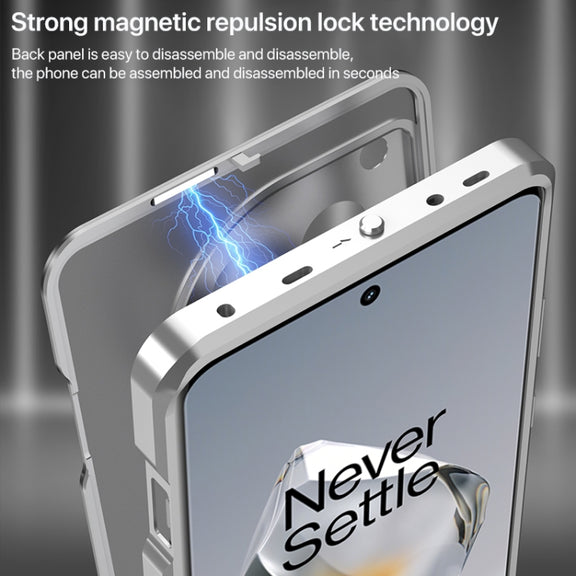 For OnePlus 13 Snap Buckle Single-sided Metal Frame Frosted Phone Case(Silver)
