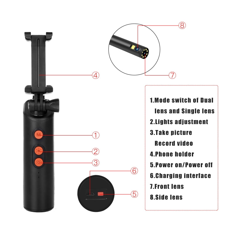 F280 8mm 1080P IP68 Water-resistant Dual Camera WiFi Digital Endoscope, Length:2m Hard Cable(Black)