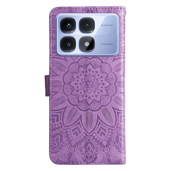 For Redmi K70 Ultra Embossed Sunflower Leather Phone Case(Purple)