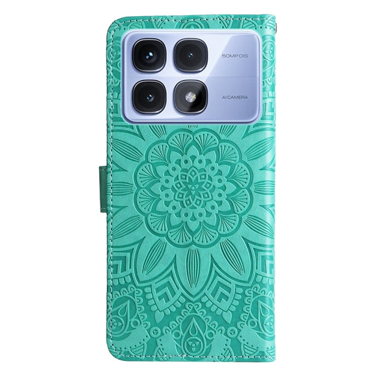 For Redmi K70 Ultra Embossed Sunflower Leather Phone Case(Green)
