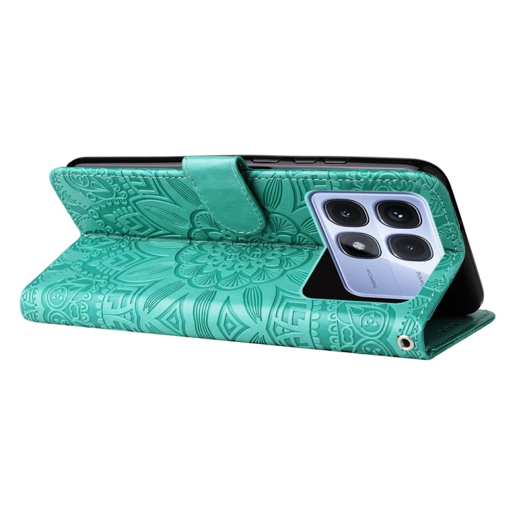 For Redmi K70 Ultra Embossed Sunflower Leather Phone Case(Green)