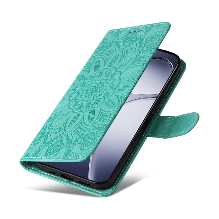 For Redmi K70 Ultra Embossed Sunflower Leather Phone Case(Green)