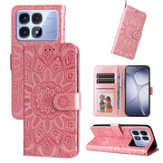 For Redmi K70 Ultra Embossed Sunflower Leather Phone Case(Rose Gold)