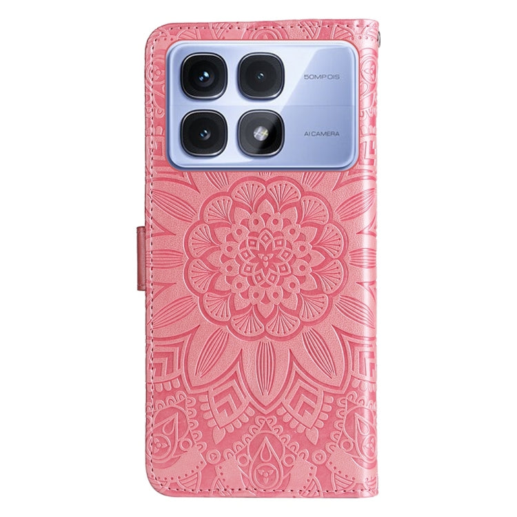 For Redmi K70 Ultra Embossed Sunflower Leather Phone Case(Rose Gold)