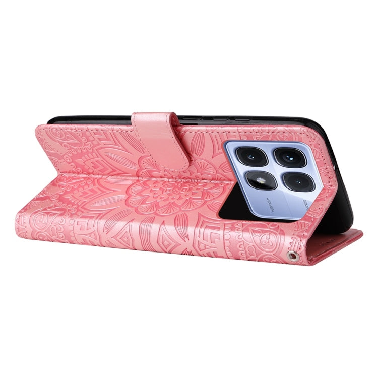 For Redmi K70 Ultra Embossed Sunflower Leather Phone Case(Rose Gold)