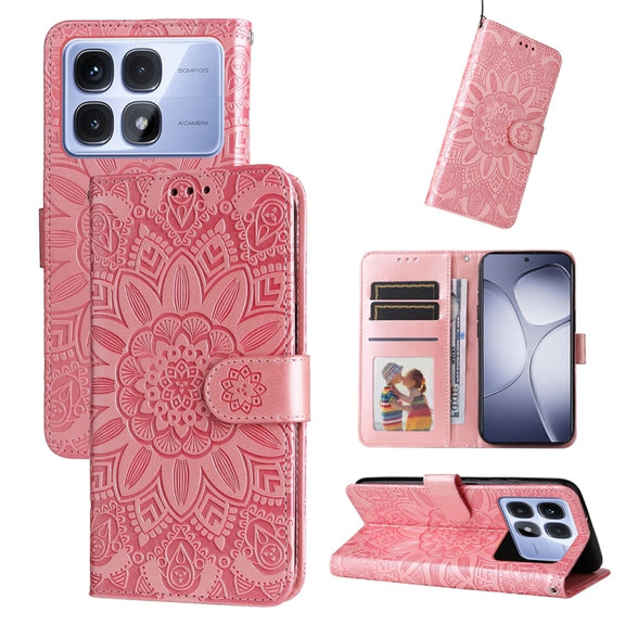 For Redmi K70 Ultra Embossed Sunflower Leather Phone Case(Rose Gold)