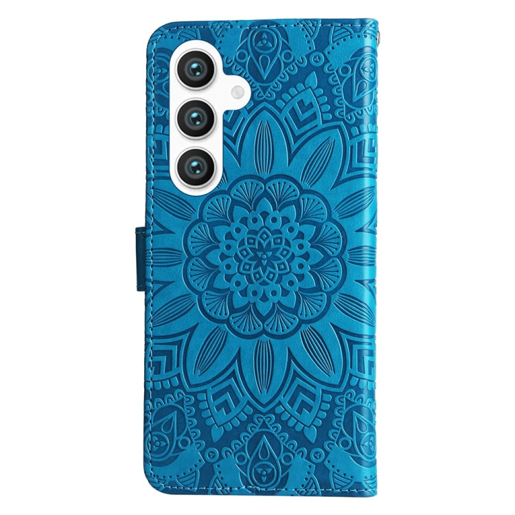 For Samsung Galaxy S25 5G Embossed Sunflower Leather Phone Case(Blue)
