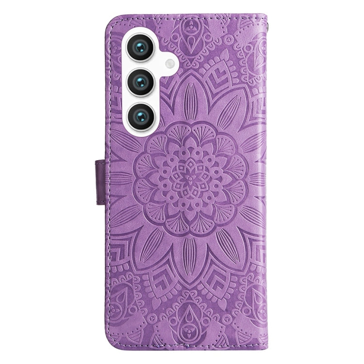 For Samsung Galaxy S25 5G Embossed Sunflower Leather Phone Case(Purple)