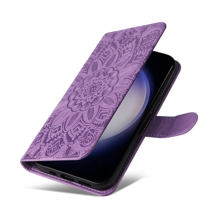 For Samsung Galaxy S25 5G Embossed Sunflower Leather Phone Case(Purple)
