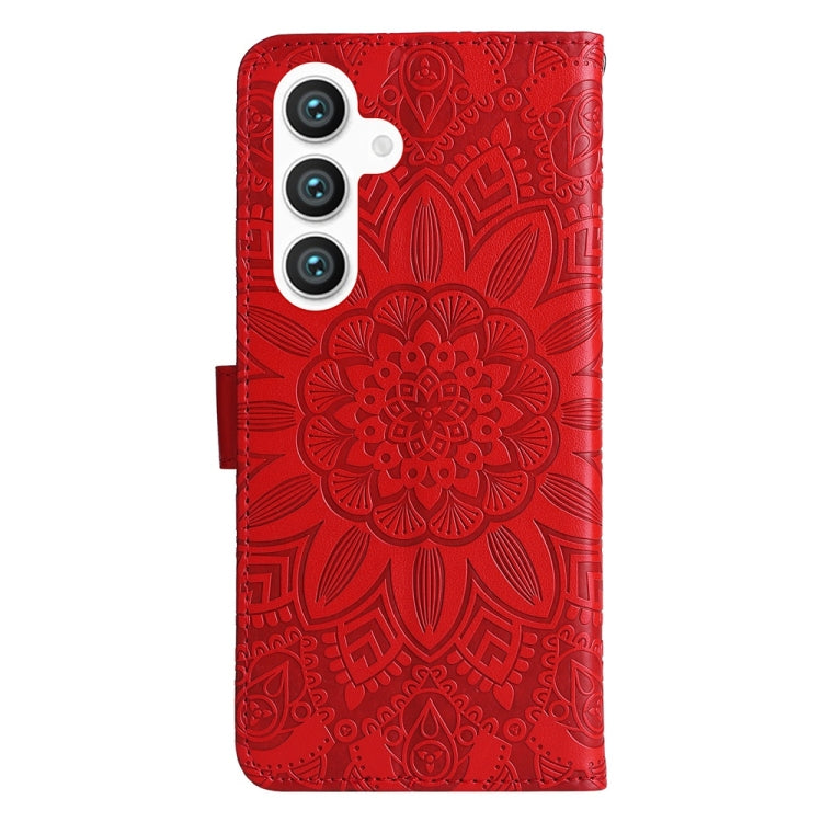 For Samsung Galaxy S25+ 5G Embossed Sunflower Leather Phone Case(Red)