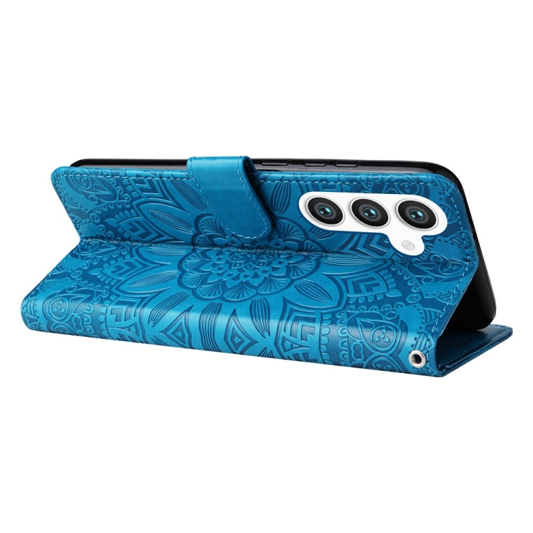 For Samsung Galaxy S25+ 5G Embossed Sunflower Leather Phone Case(Blue)