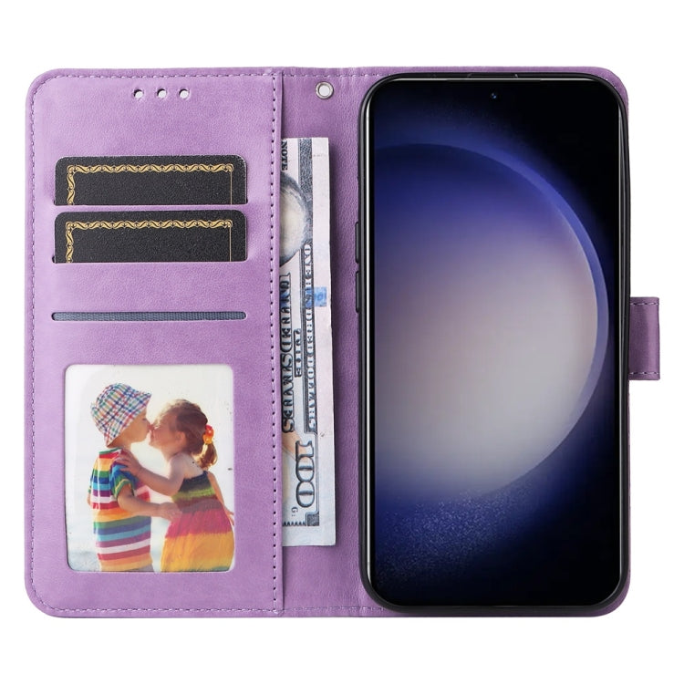 For Samsung Galaxy S25+ 5G Embossed Sunflower Leather Phone Case(Purple)