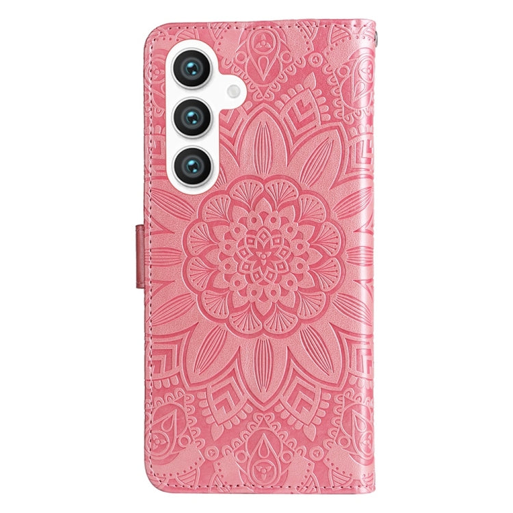 For Samsung Galaxy S25+ 5G Embossed Sunflower Leather Phone Case(Rose Gold)