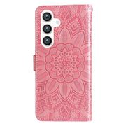 For Samsung Galaxy S25+ 5G Embossed Sunflower Leather Phone Case(Rose Gold)