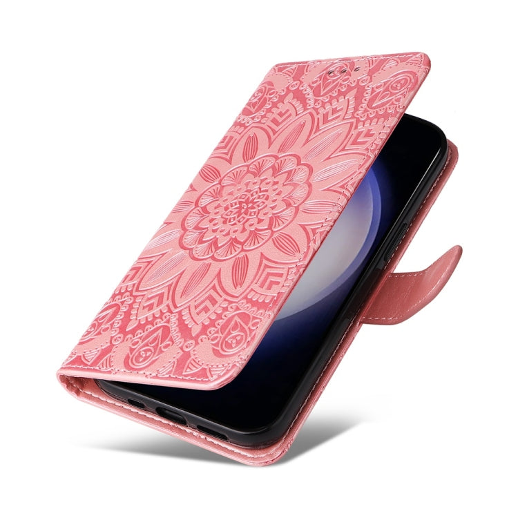For Samsung Galaxy S25+ 5G Embossed Sunflower Leather Phone Case(Rose Gold)