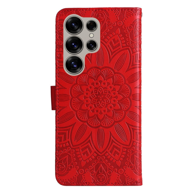 For Samsung Galaxy S25 Ultra 5G Embossed Sunflower Leather Phone Case(Red)