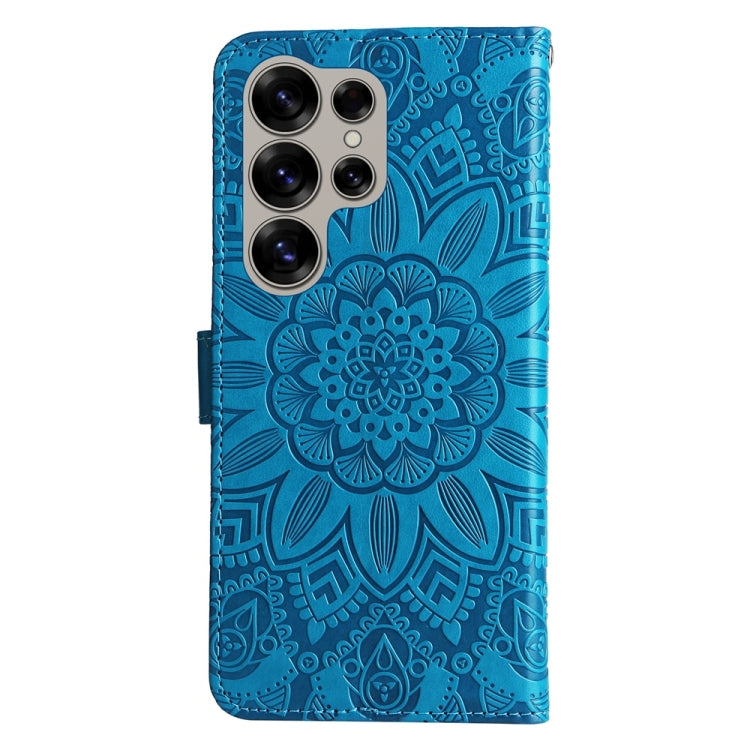 For Samsung Galaxy S25 Ultra 5G Embossed Sunflower Leather Phone Case(Blue)