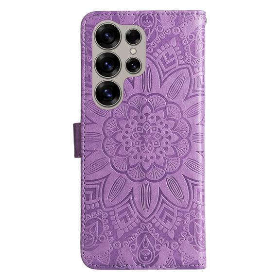 For Samsung Galaxy S25 Ultra 5G Embossed Sunflower Leather Phone Case(Purple)