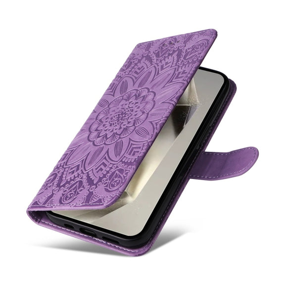 For Samsung Galaxy S25 Ultra 5G Embossed Sunflower Leather Phone Case(Purple)