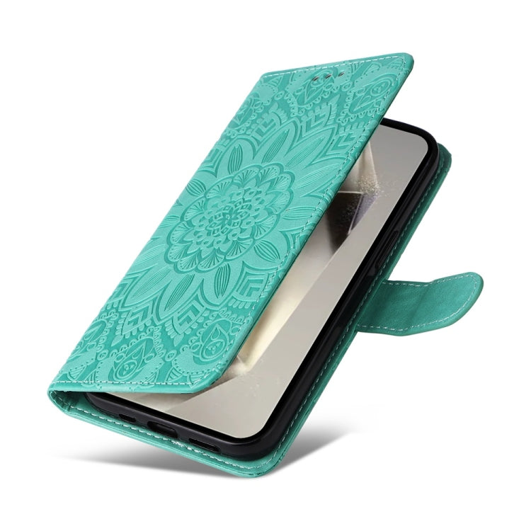 For Samsung Galaxy S25 Ultra 5G Embossed Sunflower Leather Phone Case(Green)