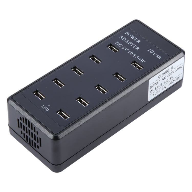 DC 5V 10A 50W 10 USB Multi Port Charger Adapter, Plug:US Plug