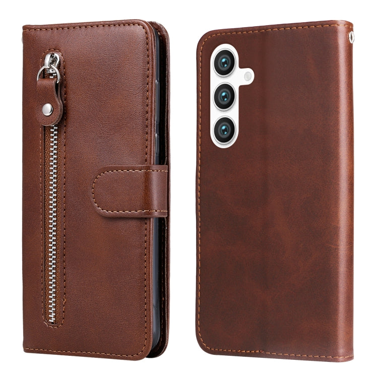 For Samsung Galaxy S25 5G Fashion Calf Texture Zipper Leather Phone Case(Brown)
