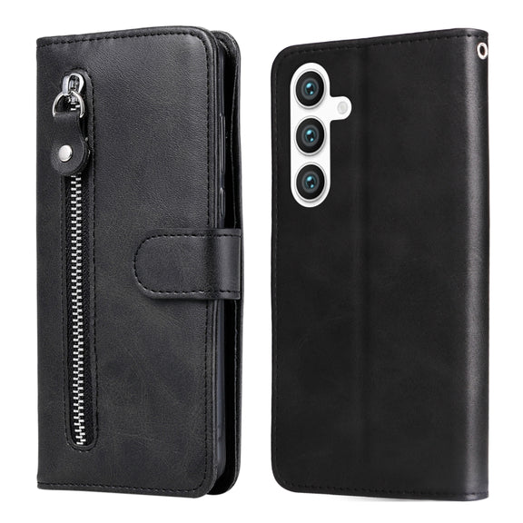 For Samsung Galaxy S25+ 5G Fashion Calf Texture Zipper Leather Phone Case(Black)