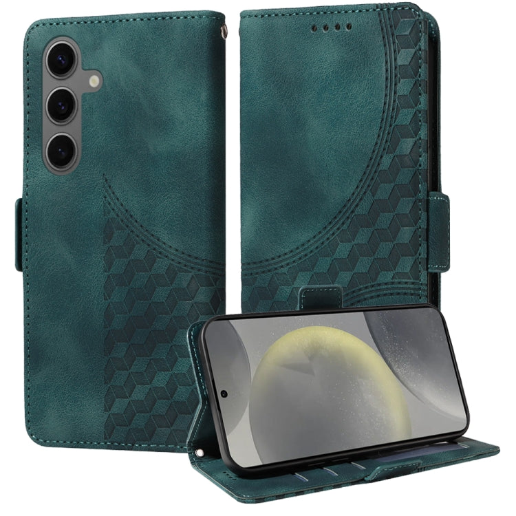 For Samsung Galaxy S25 5G Embossed Rhombus Starry Leather Phone Case(Green)