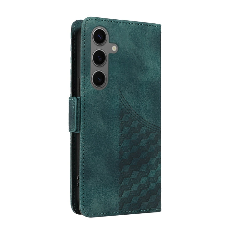 For Samsung Galaxy S25 5G Embossed Rhombus Starry Leather Phone Case(Green)