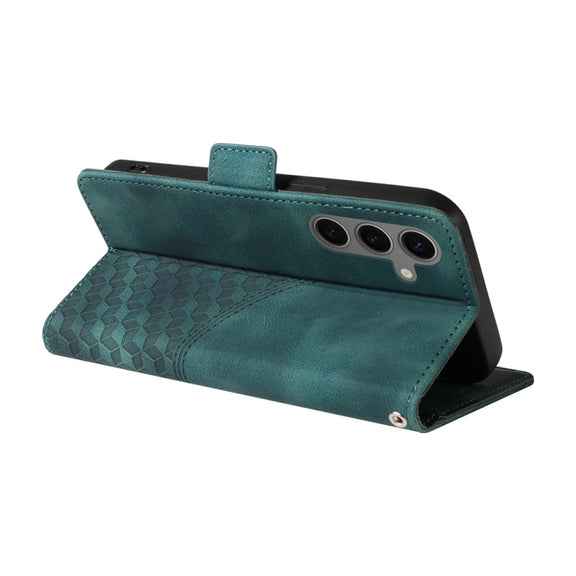 For Samsung Galaxy S25 5G Embossed Rhombus Starry Leather Phone Case(Green)