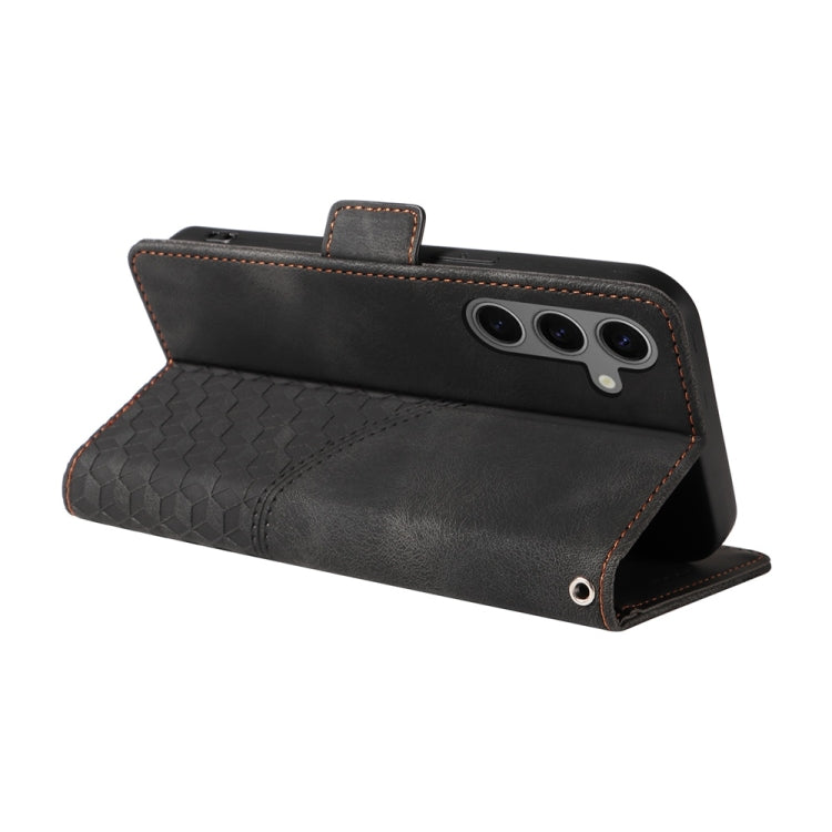 For Samsung Galaxy S25 5G Embossed Rhombus Starry Leather Phone Case(Black)