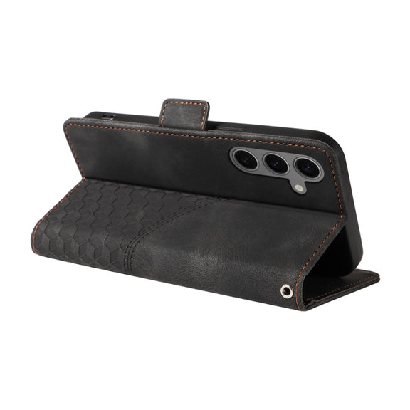 For Samsung Galaxy S25 5G Embossed Rhombus Starry Leather Phone Case(Black)