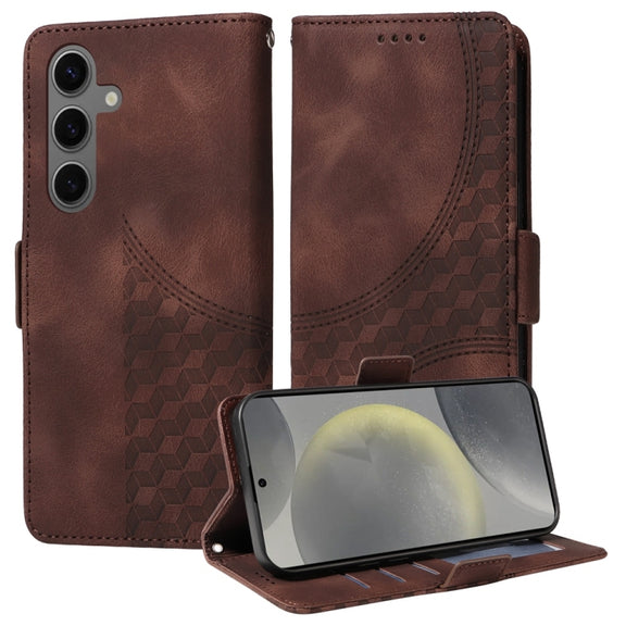 For Samsung Galaxy S25 5G Embossed Rhombus Starry Leather Phone Case(Brown)