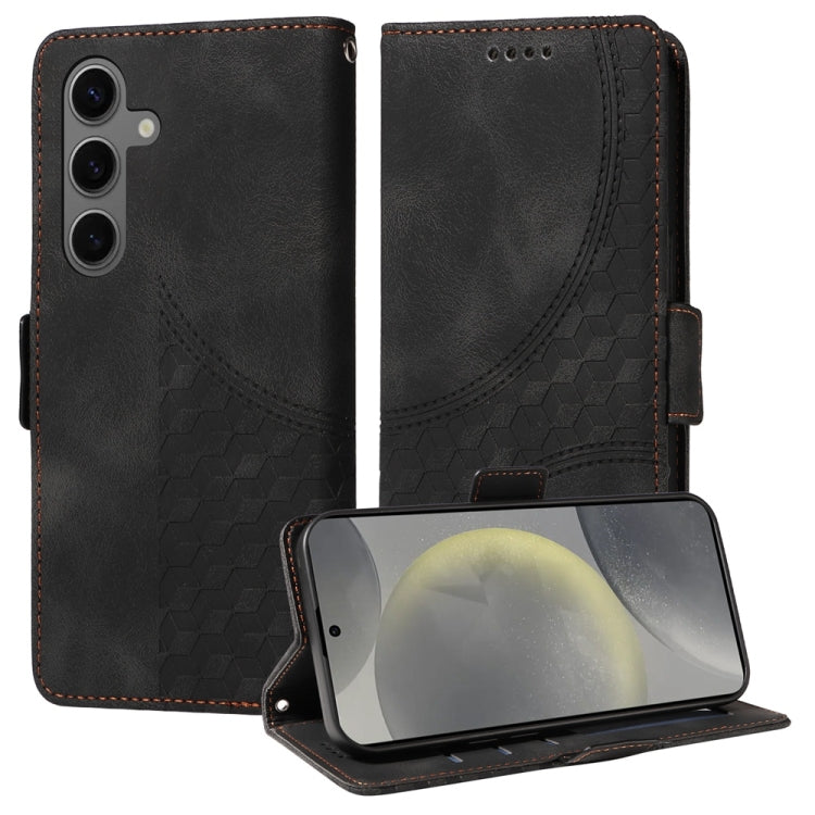 For Samsung Galaxy S25+ 5G Embossed Rhombus Starry Leather Phone Case(Black)