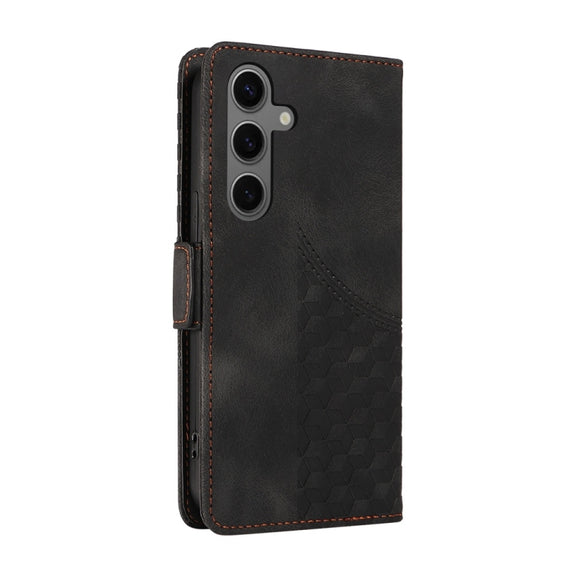 For Samsung Galaxy S25+ 5G Embossed Rhombus Starry Leather Phone Case(Black)