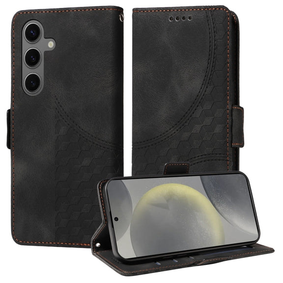 For Samsung Galaxy S25+ 5G Embossed Rhombus Starry Leather Phone Case(Black)