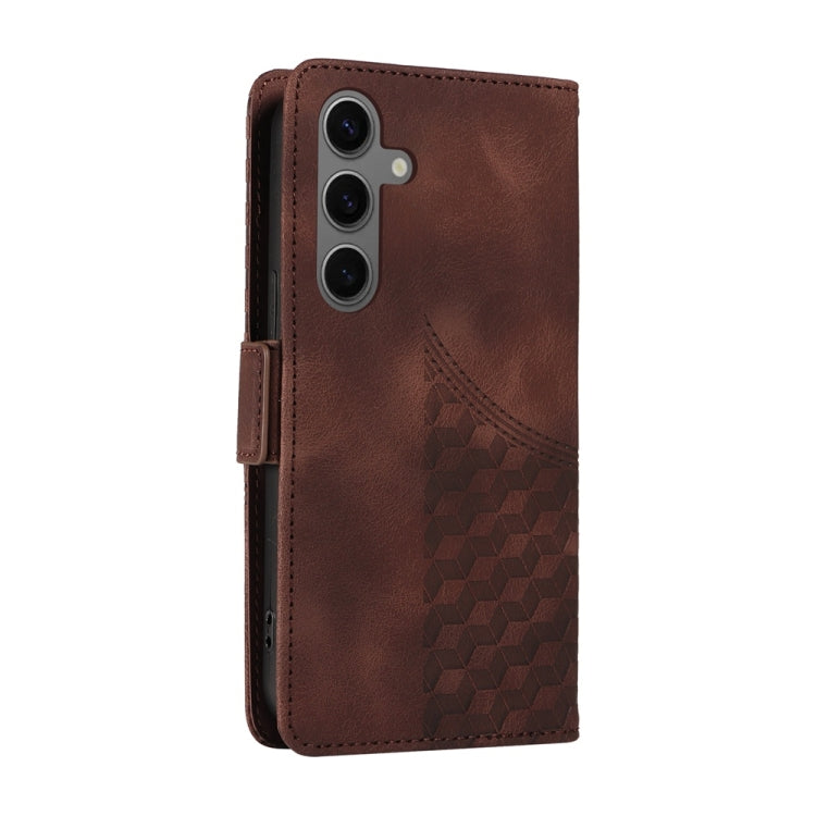 For Samsung Galaxy S25+ 5G Embossed Rhombus Starry Leather Phone Case(Brown)