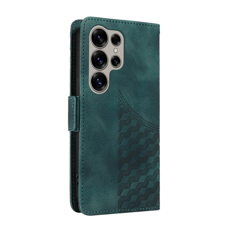 For Samsung Galaxy S25 Ultra 5G Embossed Rhombus Starry Leather Phone Case(Green)